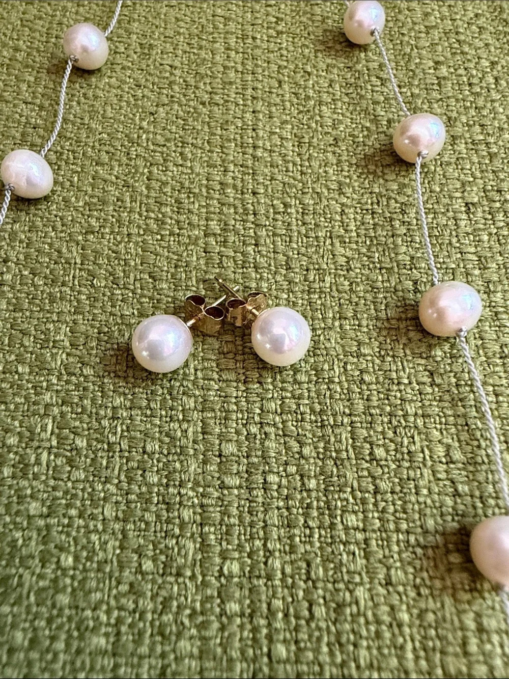 Genuine Freshwater Pear Tin Cup Cord Necklace & 14K Gold Stud Earring Set